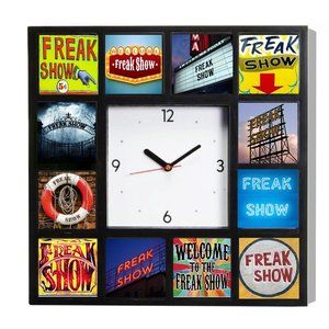 Freak Show Dark Goth Circus Signs Clock with 12 pictures Carnival odd